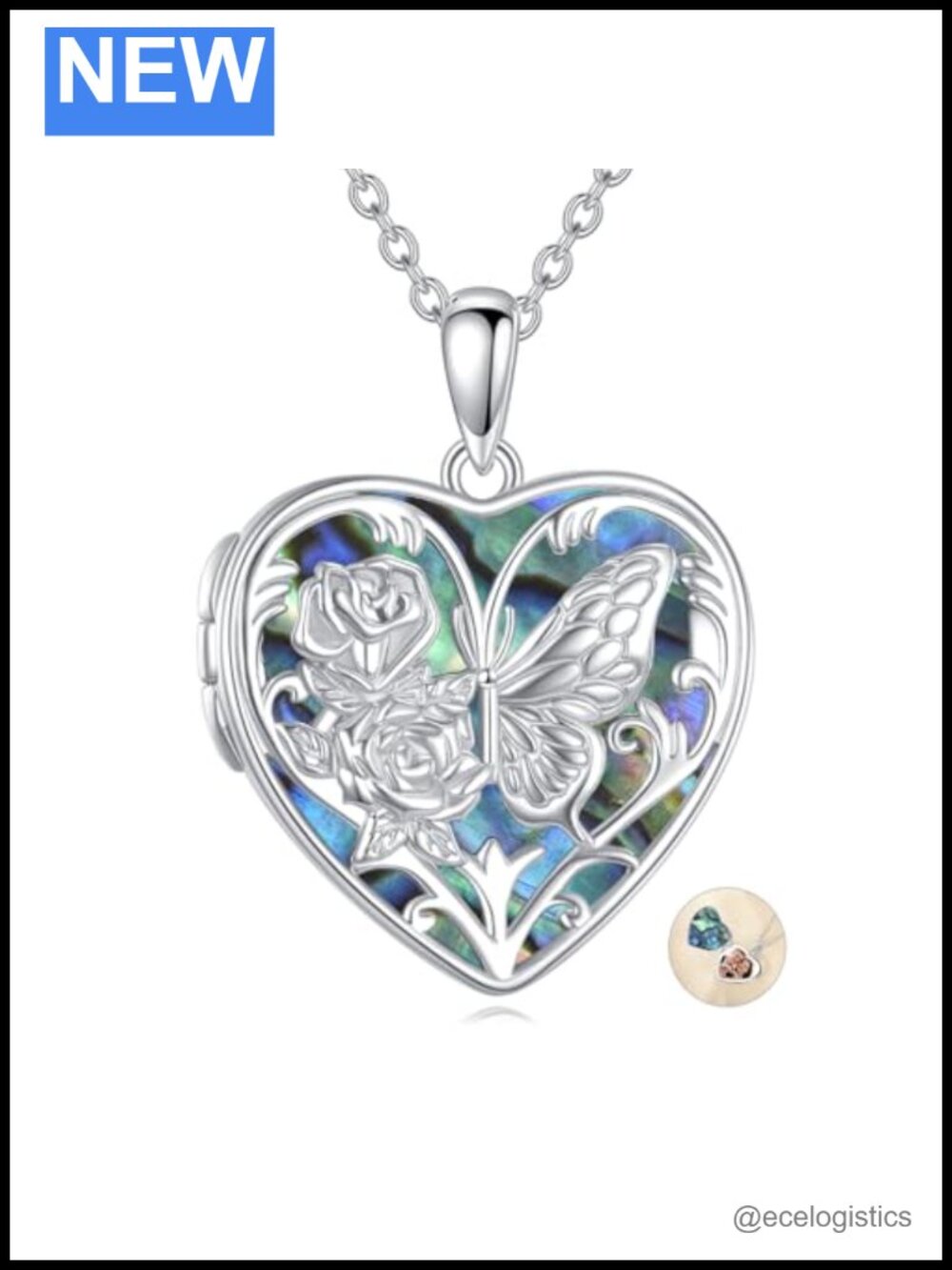 Sterling Silver Butterfly Flower Photo Locket Necklace Memorial Pendant